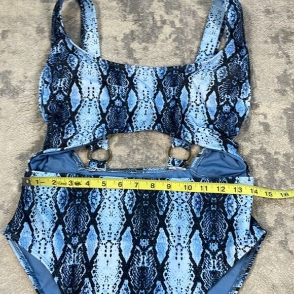 New Rachel Rachel Roy Desert Snake Cut Out One Piece Swimsuit Blue Reptile Sz L - Picture 5 of 10